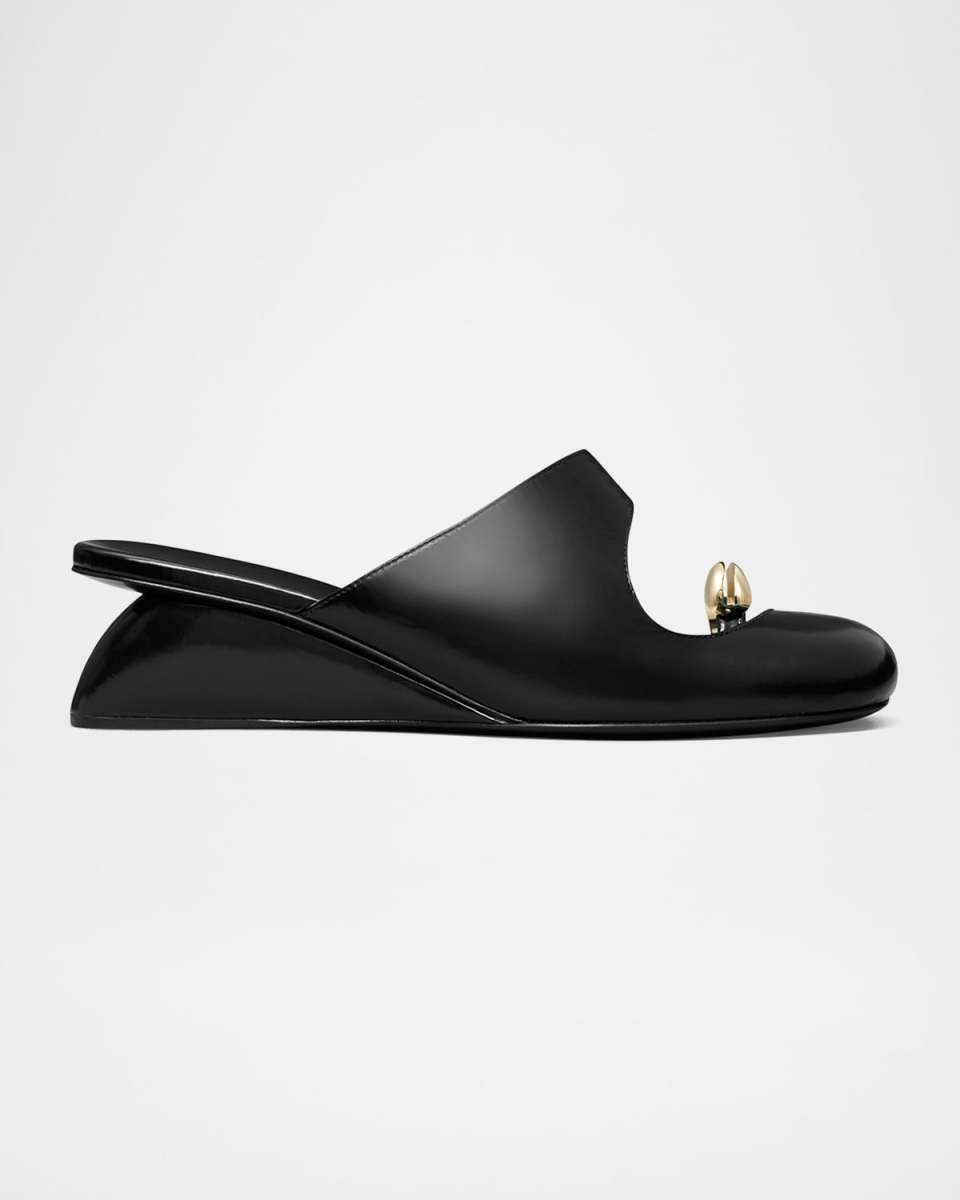 Leather Toe-Ring Wedge Slides